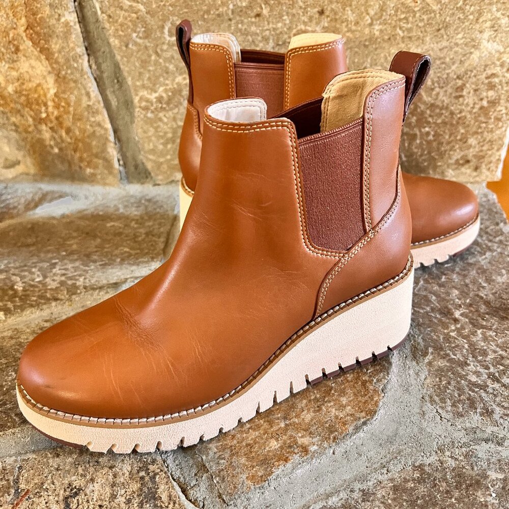 Cole Haan Tan Leather Wedge Chelsea Booties